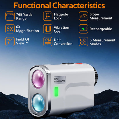 Golf Rangefinder with Slope and Pin Lock Vibration, Golf Tournament Legal External Slope Switch, Rangefinder with Rechargeable Battery