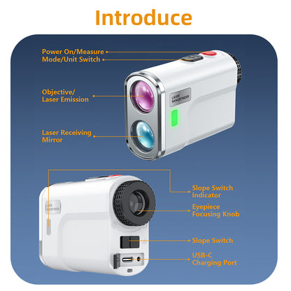 Golf Rangefinder with Slope and Pin Lock Vibration, Golf Tournament Legal External Slope Switch, Rangefinder with Rechargeable Battery