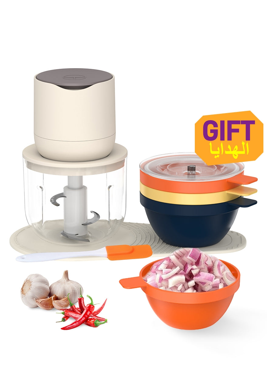 Electric Food Chopper, Mini Vegetable Garlic Chopper Food Processor with 3 Extra Bowls and Silicone Scraper, 600 mL