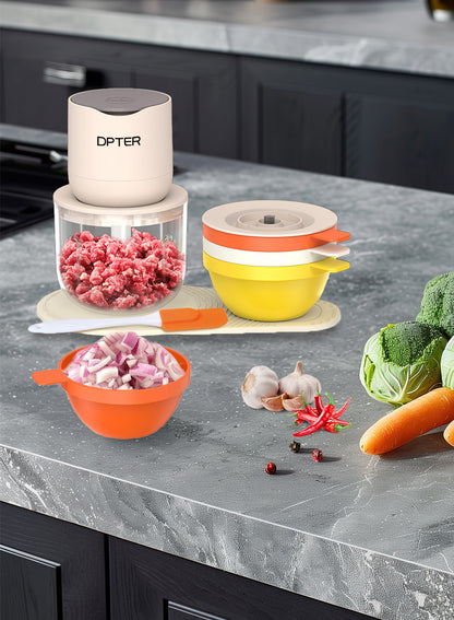 DPTER Electric Food Chopper, Mini Vegetable Garlic Chopper Food Processor with 3 Extra Bowls and Silicone Scraper, 600 mL